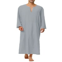 Jedinstvene ponude muške pidžame pamučna odjeća za spavanje s V-izrezom podijeljena duga haljina s džepom