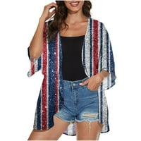 Ženski kardigani, lagana ljetna ženska moda, odjeća za plažu s američkom zastavom, kardigan, labavi vrhovi, košulja