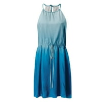 Ženske haljine u donjem rublju-ljetna ležerna Haljina Bez rukava s okruglim vratom s printom, lepršava boho plava Mini haljina za