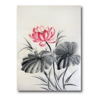 DesignArt 'dva jednobojna lišća s lotosovim cvijetom' Tradicionalno platno zidne umjetničke ispis