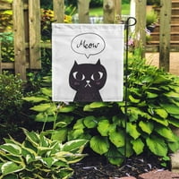 Preslatko mijaukanje slatke crne mačke može biti vektorska vrtna zastava za bebe, ukrasni natpis Za dom