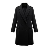 Trenč Kaputi za žene, modni jednobojni dvoredni kaputi s prednjim gumbom, Plus veličine, Gornji dijelovi, Ženski crni