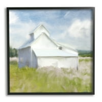 Stupell Industries prekrasna bijela seoska kućica za selo seoske travnjake crna uokvirena umjetnička print zidna umjetnost, 12x12