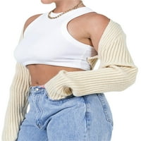 + / Ženske pletene majice s dugim rukavima koje pokrivaju ramena, pletene majice s okruglim vratom
