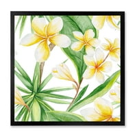 Dizajnerska umjetnost žuto cvijeće i tropsko lišće uokvireni tradicionalni umjetnički tisak