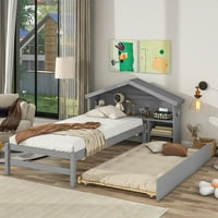Aukfa Trundle krevet s krovnim uzglavljem, dvostruki krevet s trundle - sivo