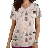 Ženska majica s božićnim printom, vrhovi s izrezom u obliku slova a, ležerna majica za medicinske sestre, pulover, bluza kratkih