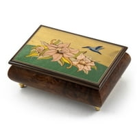 Ručno rađena glazbena kutija s tropskom tematikom ukrašena hummingbirdom i cvjetnim uzorkom, glazbeni izbor-e-mail