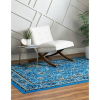 Pravokutni cvjetni tepih od plave i Bjelokosti veličine 4' 6'