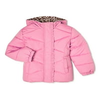 Pink Platinum Girls Solid kapuljača s kapuljačom zimski puhač s leopardovim otiskom, veličine 4-16