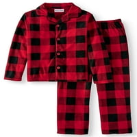 2-dijelni pidžama Set za spavanje od kariranog flisa za dječake s prednjim gumbima