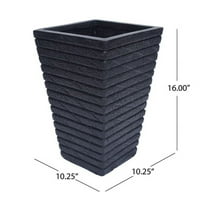 Vrtna urna-sadilica sa zakovicama od lakog betona četvrtastog oblika, Crna