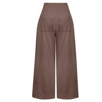 Teretne hlače Ženske platnene hlače visokog struka široke široke široke hlače Ležerne modne bluze Na plaži s dva džepa, smeđe