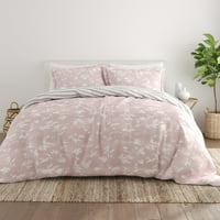 3-dijelni set posteljine s reverzibilnim printom ružičastog prešanog cvijeća, puna kraljica