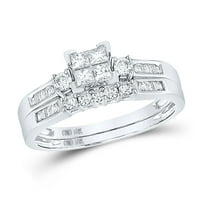 Ženski krupni zaručnički prsten od bijelog zlata od 10 karata s dijamantom princeze za mladence, veličina prstena 9,5