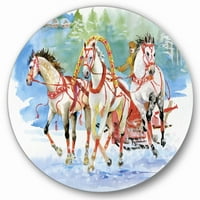 Dizajnirati 'kolica u snijegu s galoping konjima' Farmhouse Circle Metal Wall Art - Disk od 11