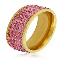 Obalni nakit ružičasto kristalno kamenje zlatno obloženi prsten od nehrđajućeg čelika