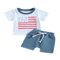 Odjeća za dječake 4. srpnja majica kratkih rukava s printom zvijezda i pruga vrhovi + kratke hlače Komplet odjeće za Dan neovisnosti
