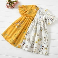 Ljetna dječja haljina princeze s lepršavim rukavima S cvjetnim printom za djevojčice, sundress, 5 do 6 godina