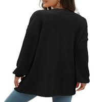 Ženska gornja odjeća Na kopčanje, jakna s izrezom u obliku slova a, široki pulover od punog džempera, radne jakne dugih rukava, Crna