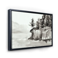 DesignArt 'Crno -bijele litice uz jezero' nautički i obalni uokvireni platno zidni umjetnički tisak