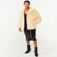 Scoop Women's Fau Fur Prevelike jakna s cinch strukom