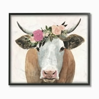 Stupell Industries proljetna cvjetna kruna Farma krava s rogovima uokvirena zidna umjetnost Victoria Borges