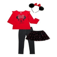 Minnie Mouse Girls Ekskluzivni modni vrh, Tutu suknja, noge i glavu, četverodijelni odjevni set, veličine 4-16