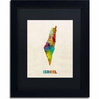 Zaštitni znak likovna umjetnost Izraelska akvarelna karta Canvas Art by Michael Tompsett, Black Matte, crni okvir