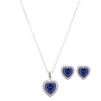 Ogrlica i naušnice od 18 + 2tankog srebrnog srca od plavog kubičnog cirkonija