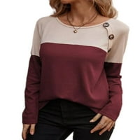 Ženska majica dugih rukava široka jesenska majica s blokom u boji ležerna radna majica tunika vinsko crvena bluza u e-pošti