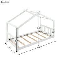 Aukfa kućni krevet blizanac, krevet platforme od čvrstog drveta za djecu, okvir kreveta za malu djecu - bijeli