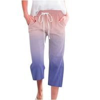 & / Ženske Ležerne jednobojne široke duge hlače s elastičnim strukom i džepom Capri modne tajice za ljeto-jesen, rastezljive joga