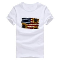 Majice za žene, modni Dan neovisnosti, Američka zastava, ležerna majica s okruglim vratom i kratkim rukavima s cvjetnim printom,