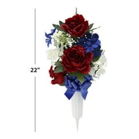 Osnove 22 Umjetna svilena, crvena, bijela i plava miješana božura i hortengea groblje cvjetovi mala ravna vaza