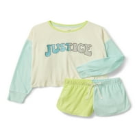 Justice Girls Dugi rukavi i podijeljena noga kratka, dvodijelna pidžama, veličine 5- i plus