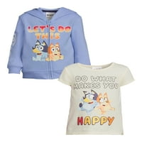 Bluey Toddler Girl Zip Up Hoodie i majica, 2-komad, veličine 2T-5T