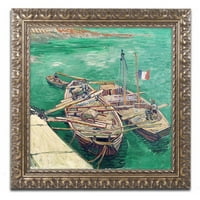 Zaštitni znak likovna umjetnost Slanje pozornice s brodom Canvas Art by Vincent van Gogh, zlatni ukrašeni okvir