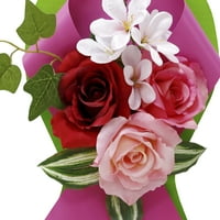 Osnove 19 Umjetna svile miješane ružičaste ruže i groblje Frangipani Cvjetovi vrpci metalni ulog