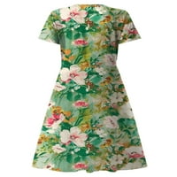 + Ženska cvjetna ljuljačka haljina s kratkim rukavima za ljetne zabave, ležerna Midi haljina na plaži