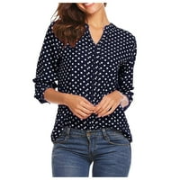 Topovi Plus Size Ženske bluze s rukavima u točkicama topovi ženska ležerna uredska majica s izrezom u obliku slova H.