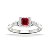 Imperijalni dragulj Sterling Silver Smaragd Cut stvorio je rubin i stvorio bijeli safirski halo ženski zaručnički prsten