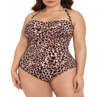 Time i Tru Women's Plus Chocolate Leopard Bandeau One kupaći kostim