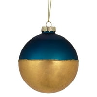 Božićni ukras od plave i zlatne staklene kugle promjera 3,5 inča