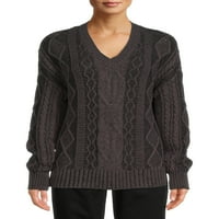 Ženski pleteni džemper s izrezom u obliku slova u