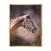 DesignArt 'Izbliza portret smeđeg konja' Farmhouse uokviren platno zidno umjetnički tisak