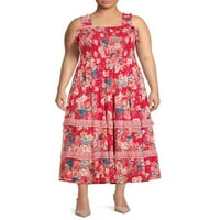 Romantična ciganska žena plus veličine premještena slojena MIDI haljina