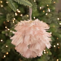 8 Božićni ukras od kuglica s ružičastim i zlatnim šljokicama i perjem