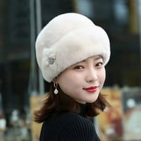 Zimski šešir od ruskog krzna od zečjeg zeca s cvjetnim ukrasom, zadebljani luksuzni, topli, jednobojni, jesen-zima, termalno Donje