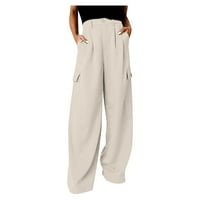 Ženske hlače veličine plus, jednobojne, s patentnim zatvaračem i gumbima, s džepovima, bijele hlače, veličina 2 inča